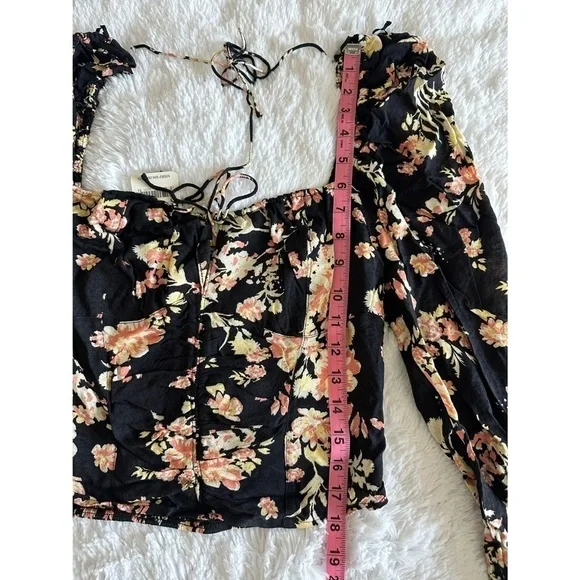 Free People Hilary Black Floral Print Top - Picture 13 of 14